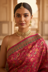 Exquisite Pink Woven Silk Saree