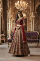 Elegant Maroon and Gold Embroidered Lehenga