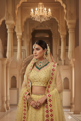 Elegant Embroidered Light Yellow Lehenga