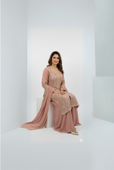 Embroidered Peach Sharara