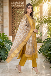 Radiant Zari Embroidered Chinon Suit Set with Contrast Dupatta