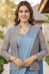 Ethereal Satin Pre-Stitched Saree with Embellished Jacket