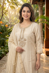 Champagne Gold Embroidered Silk Suit Set