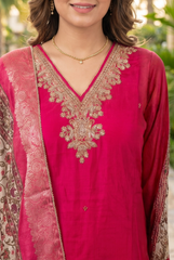 Radiant Chinon Suit Set with Floral Zari Dupatta