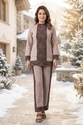 Beige & Brown Geometric Woven Woolen Co-ord Set