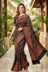 Midnight Kashmiri Kani Print Soft Silk Saree