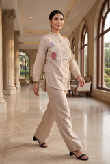 Serene Beige Floral Appliqué & Woven Mesh Co-ord Set