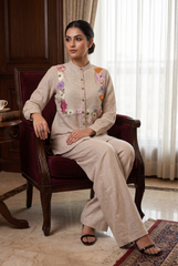 Serene Beige Floral Appliqué & Woven Mesh Co-ord Set