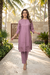 Chic Embroidered Lilac Coord Set