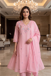 Roseate Meadow Embroidered Pure Cotton Kurta Set