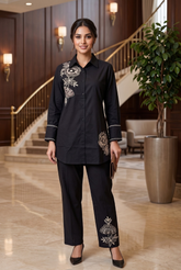 Premium Black Floral Embroidered Co-Ord Set