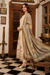 Ethereal Champagne Beige Suit with Earthy Floral Dupatta