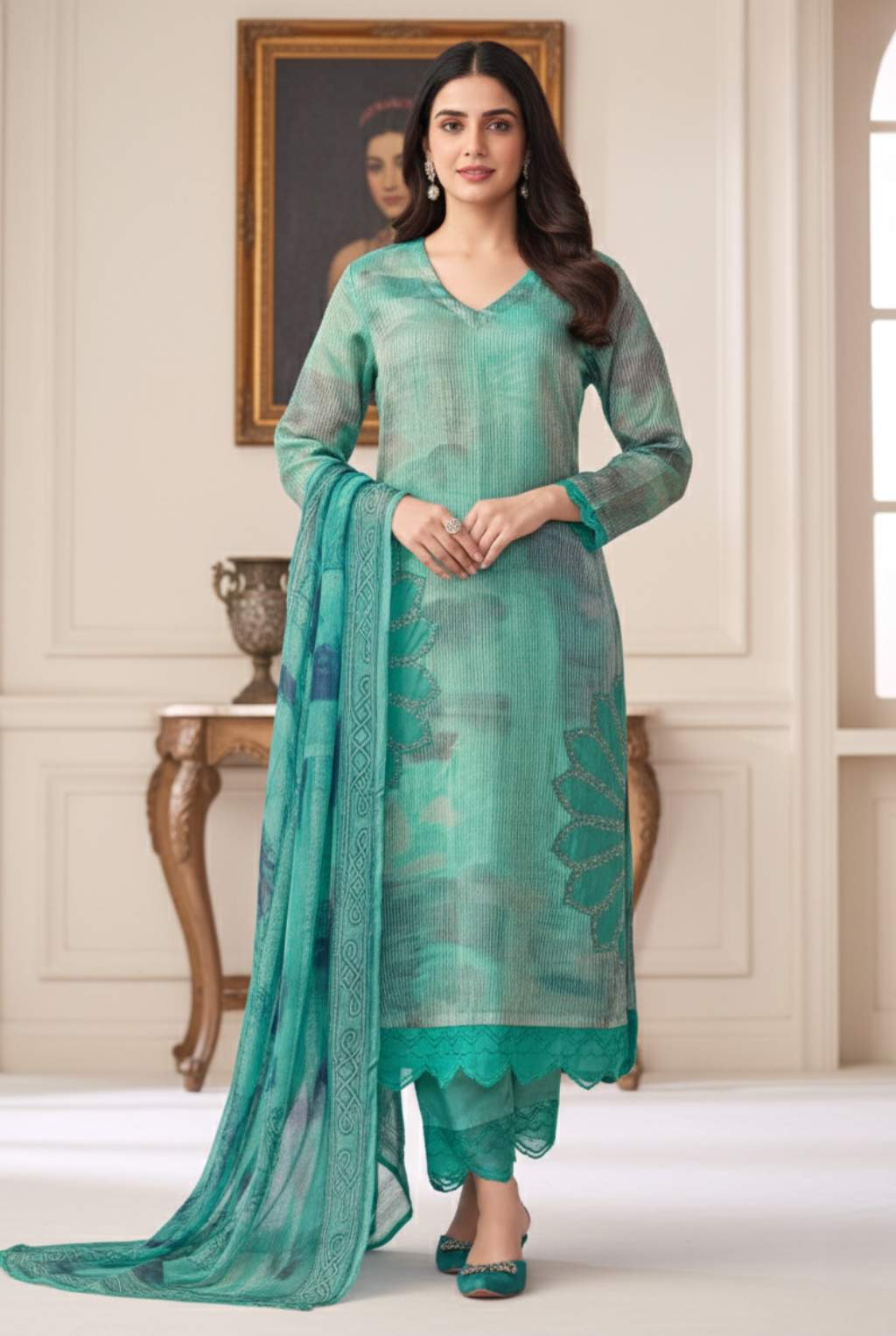 Textured Suit with Floral Embellishments