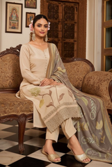 Ethereal Champagne Beige Suit with Earthy Floral Dupatta