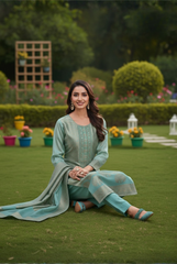 Serene Woven Suit with Pure Banglory Silk Jacquard Dupatta