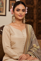 Ethereal Champagne Beige Suit with Earthy Floral Dupatta