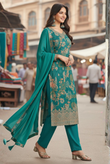 Elegant Floral Unstitched Kurta Set