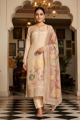 Elegant Cream Suit with Dusty Rose Floral Dupatta