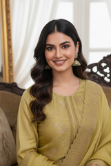 Golden Olive Jacquard Silk Suit