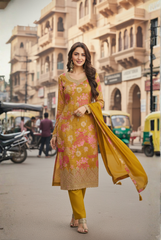 Elegant Floral Unstitched Kurta Set