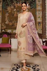 Elegant Beige Floral Embroidered Suit with Mauve Printed Dupatta