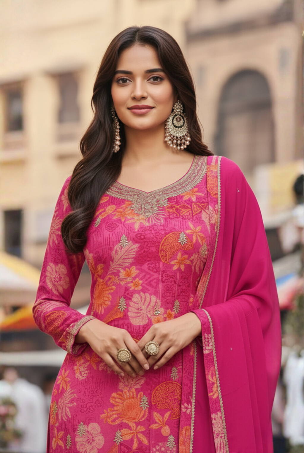 Elegant Floral Unstitched Kurta Set
