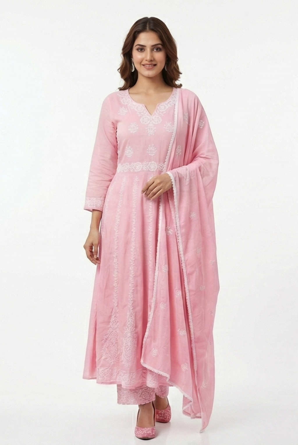 Blush Pink Floral Embroidered Anarkali Suit Set