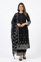 Midnight Noir Floral Embroidered Pintuck Suit Set