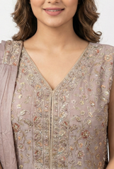 Dusty Mauve Embroidered Chinon Georgette Palazzo Suit Set