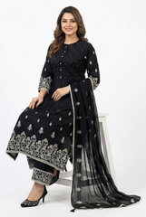 Midnight Noir Floral Embroidered Pintuck Suit Set