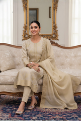 Elegant Golden Ivory Silk Suit