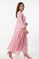 Blush Pink Floral Embroidered Anarkali Suit Set