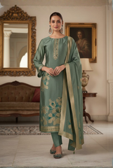 Sage Green Floral Pure Silk Suit