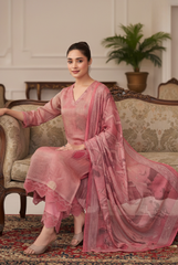 Suit with Scalloped Embroidery