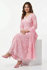 Blush Pink Floral Embroidered Anarkali Suit Set
