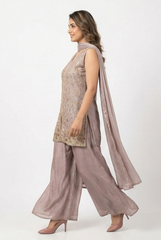 Dusty Mauve Embroidered Chinon Georgette Palazzo Suit Set