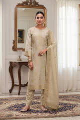 Elegant Golden Ivory Silk Suit