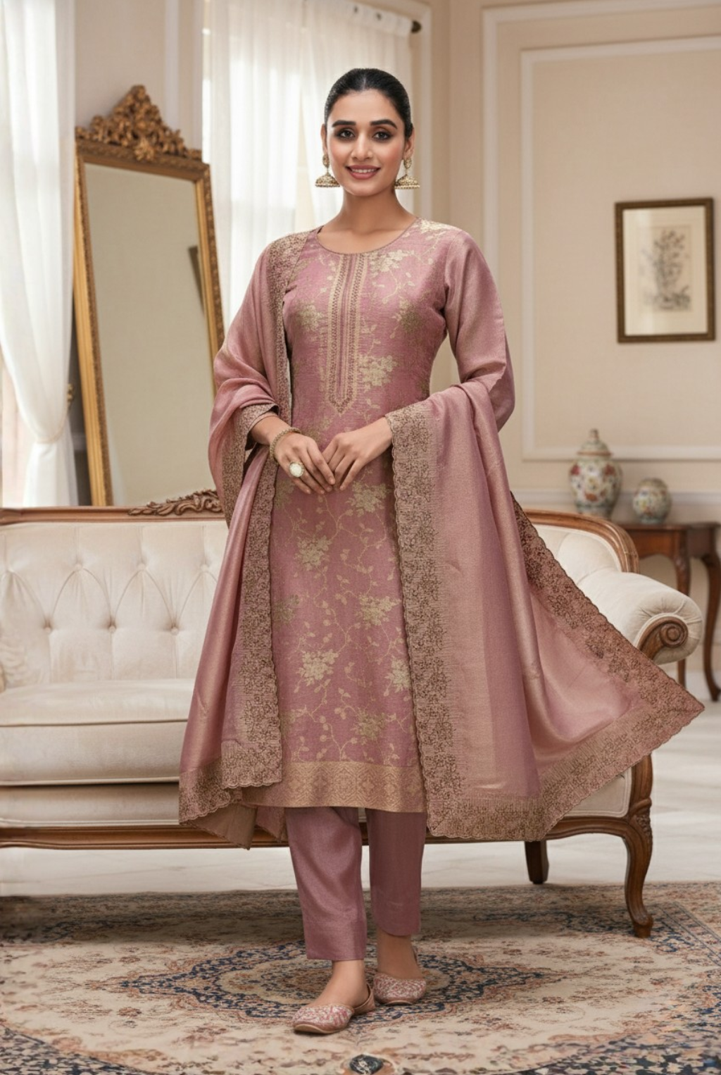 Rosewood Pink Silk Suit