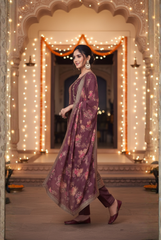 Luxurious Plum Purple Suit with Floral Print Dupatta