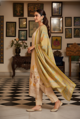 Earthy Elegance Beige & Moss Green Floral Embroidered Suit