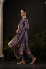 Mauve Grape Floral Pure Silk Suit