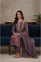 Mauve Grape Floral Pure Silk Suit