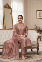 Rosewood Pink Silk Suit