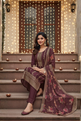 Luxurious Plum Purple Suit with Floral Print Dupatta