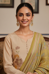 Earthy Elegance Beige & Moss Green Floral Embroidered Suit