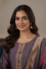 Mauve Grape Floral Pure Silk Suit