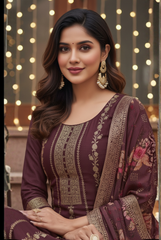 Luxurious Plum Purple Suit with Floral Print Dupatta