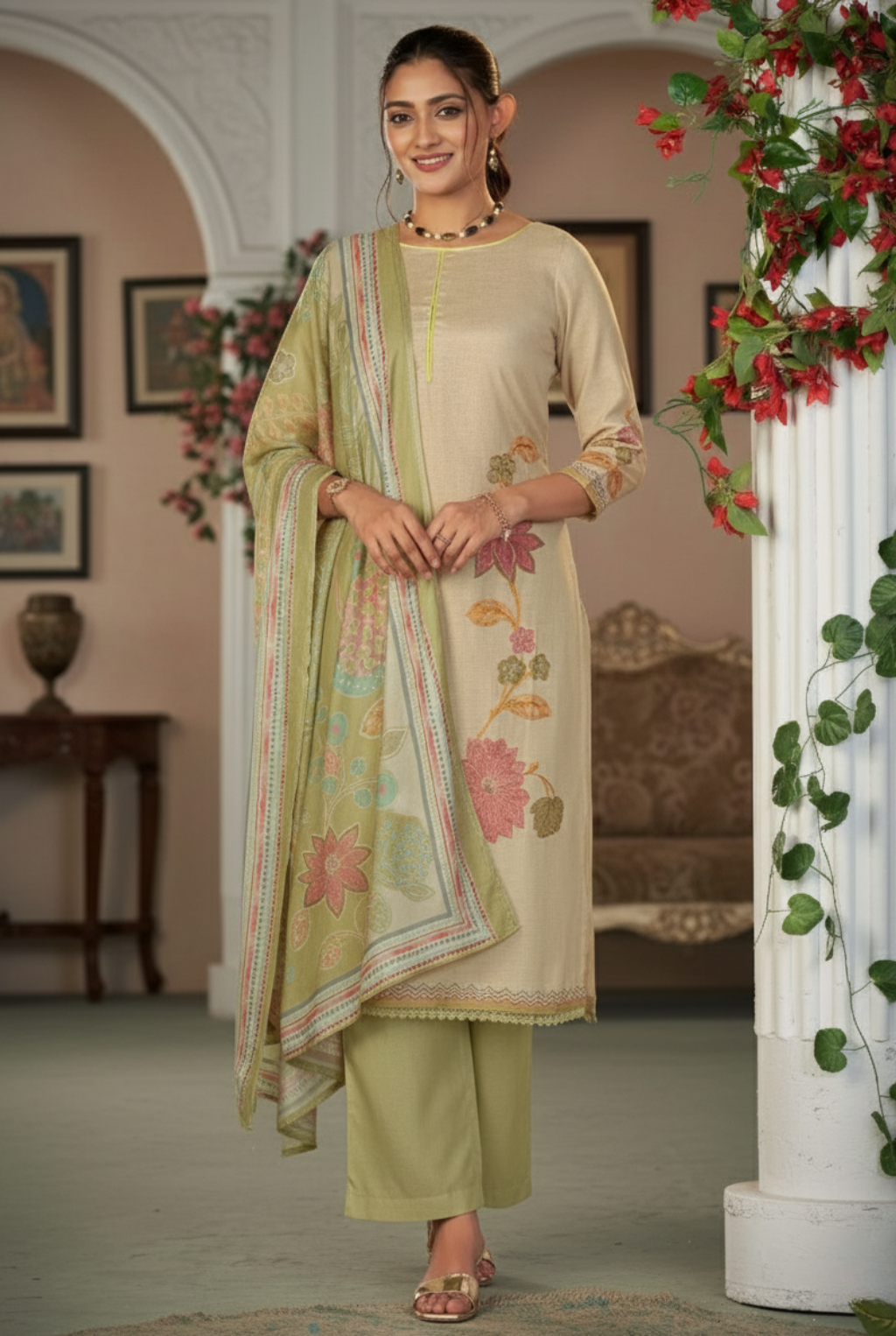 Elegant Floral Woven Suit