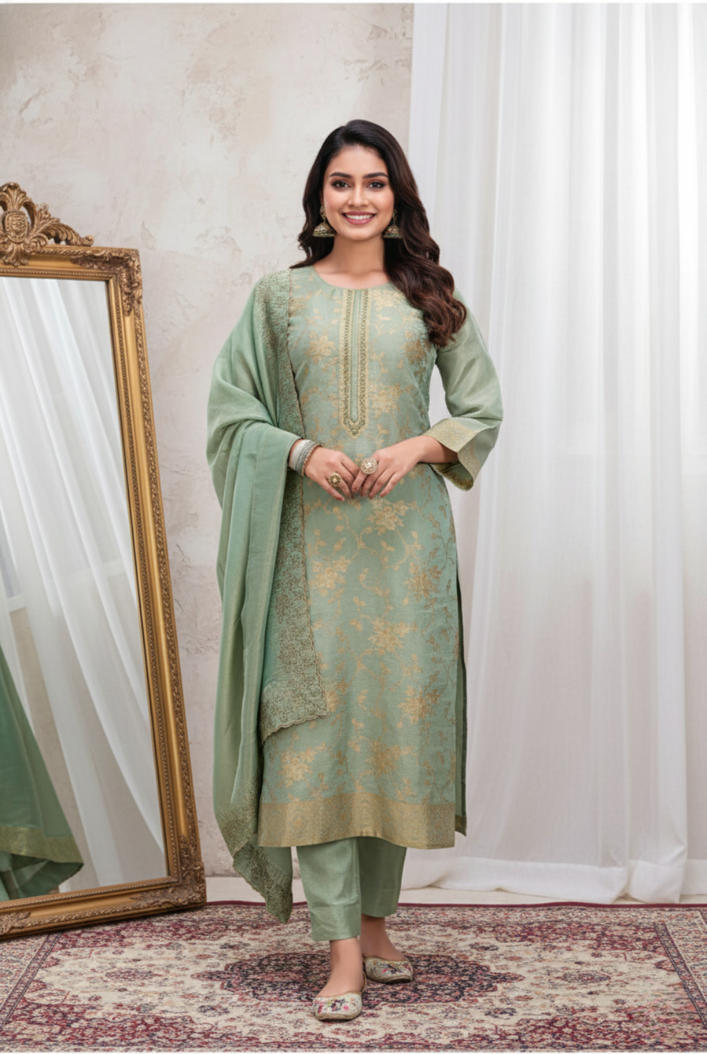Sage Green Banarsi Silk Suit