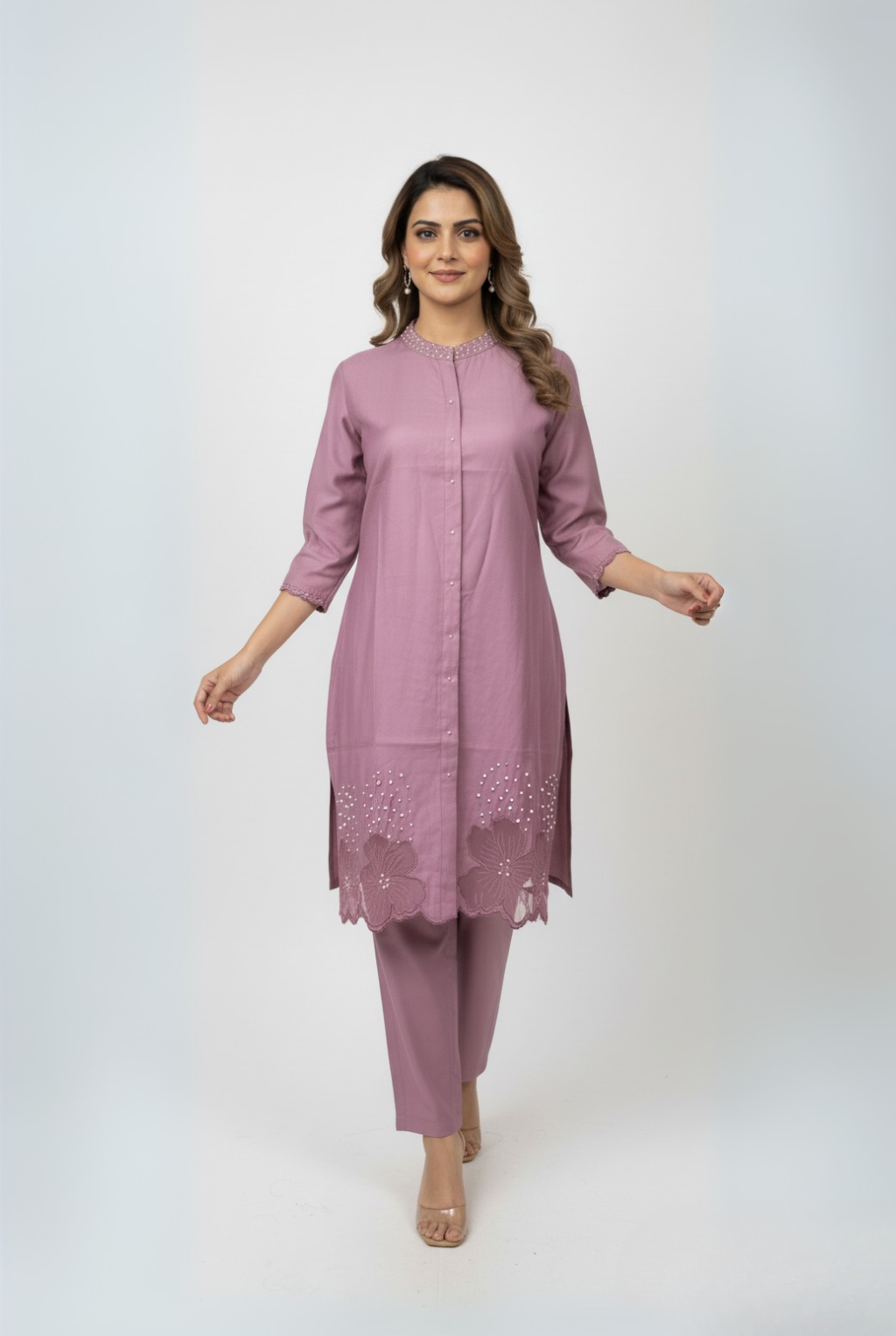 Chic Embroidered Lilac Coord Set